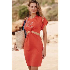 Anthropologie Celandine Twist T-Shirt Midi Dress Coral Cutout Women’s Large NWT